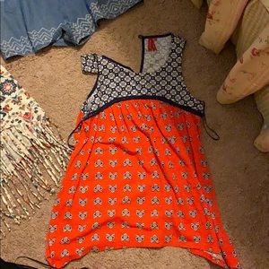 Orange and Navy Tank Top with White Flowers